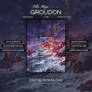 Groudon 199/182 extended art binder page in a Dramatic volcanic landscape with erupting mountains