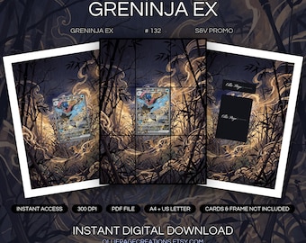 Greninja EX 132 Binder Art + Framable Print Bundle | Extended Art 9-Pocket Display | 8x10 5x7 4x6 | S&V Promo