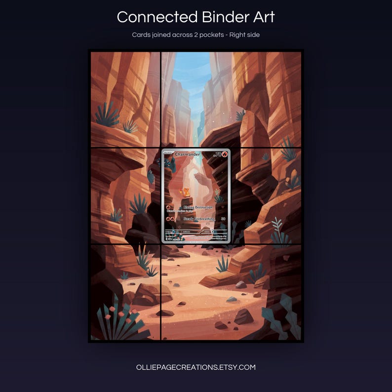 Charmander 168/165 connected binder art joining across two pockets, right side, printable extended card display for 9-pocket binders