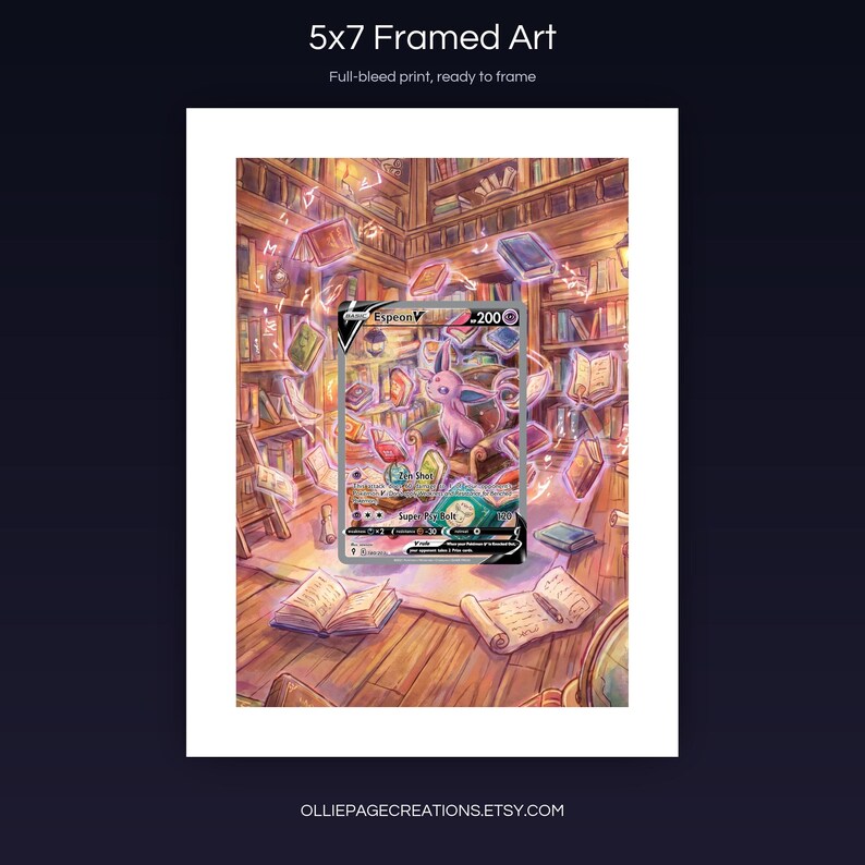 Espeon V 180/203 5x7 full-bleed framed art print, ready to frame, Evolving Skies