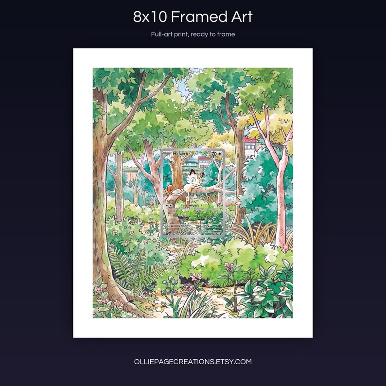 Meowth 106/094 8x10 full-art framed print, ready-to-frame extended art wall display, Phantasmal Flames