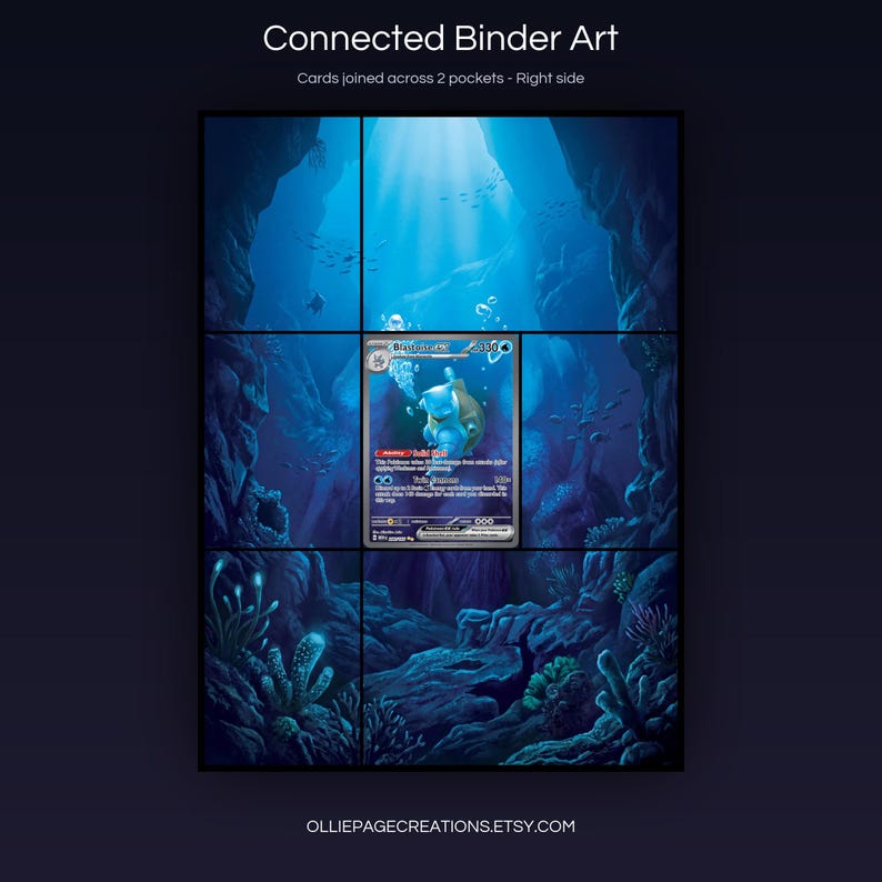 Blastoise EX 200/165 connected binder art joining across two pockets, right side, printable extended card display for 9-pocket binders