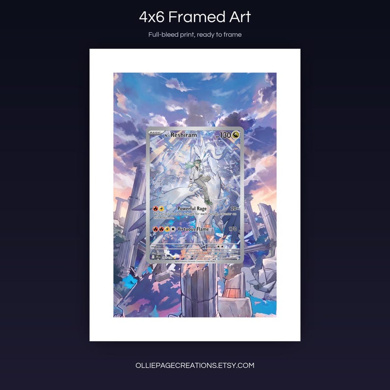N's Reshiram 167/159 4x6 full-bleed framed art print, ready to frame, Journey Together