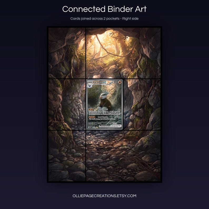 Excadrill EX 168/086 connected binder art joining across two pockets, right side, printable extended card display for 9-pocket binders