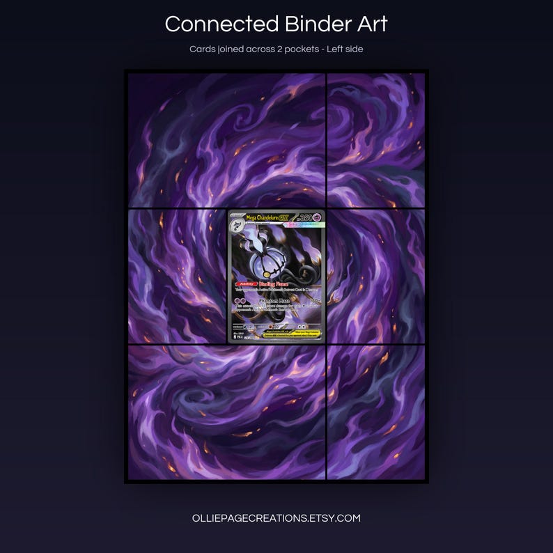 Mega Chandelure EX 115/084 connected binder art joining across two pockets, left side, printable extended card display for 9-pocket binders