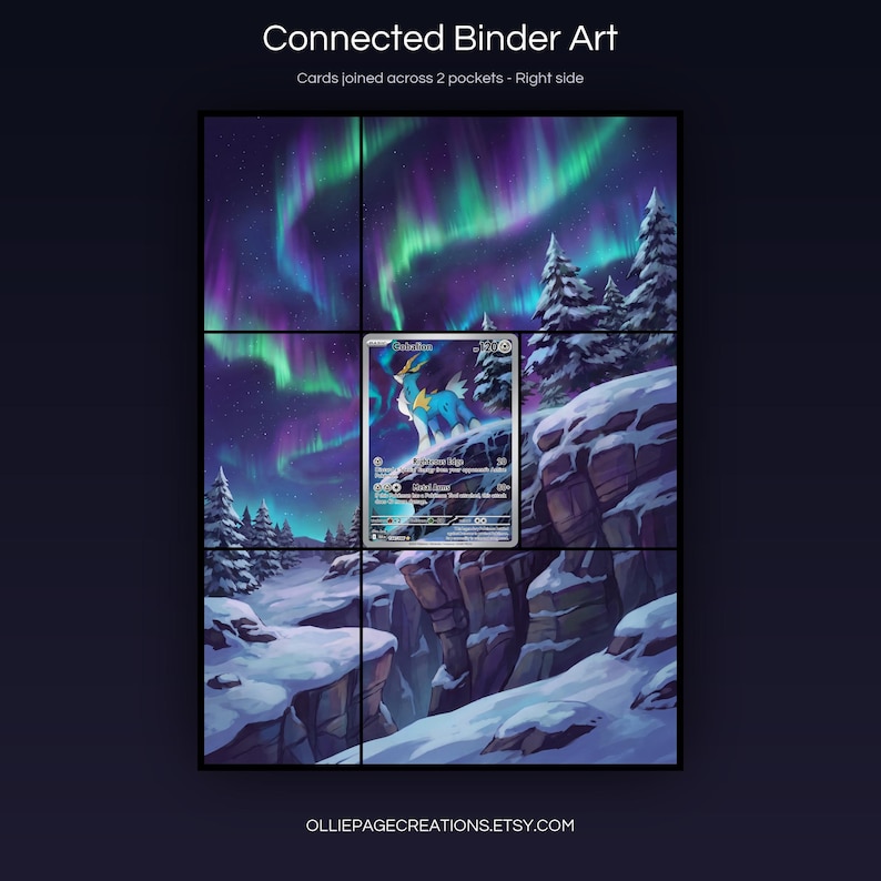 Cobalion 144/086 connected binder art joining across two pockets, right side, printable extended card display for 9-pocket binders