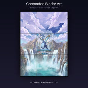 Elphidran Aqua TD01-012-TSP connected binder art joining across two pockets, right side, printable extended card display for 9-pocket binders