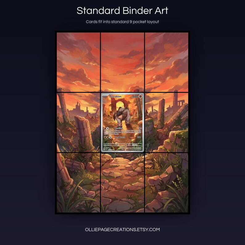 Terrakion 135/086 extended art 3x3 grid layout, full 9-pocket binder page display printable, White Flare collector insert