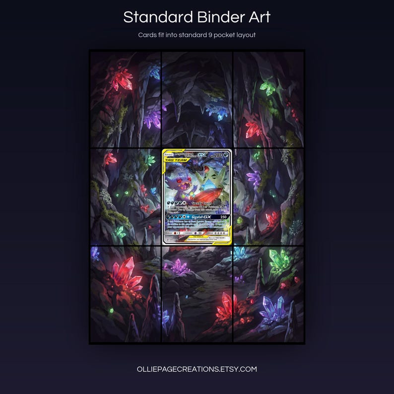 Mega Sableye & Tyranitar GX 226/236 extended art 3x3 grid layout, full 9-pocket binder page display printable, Unified Minds collector insert