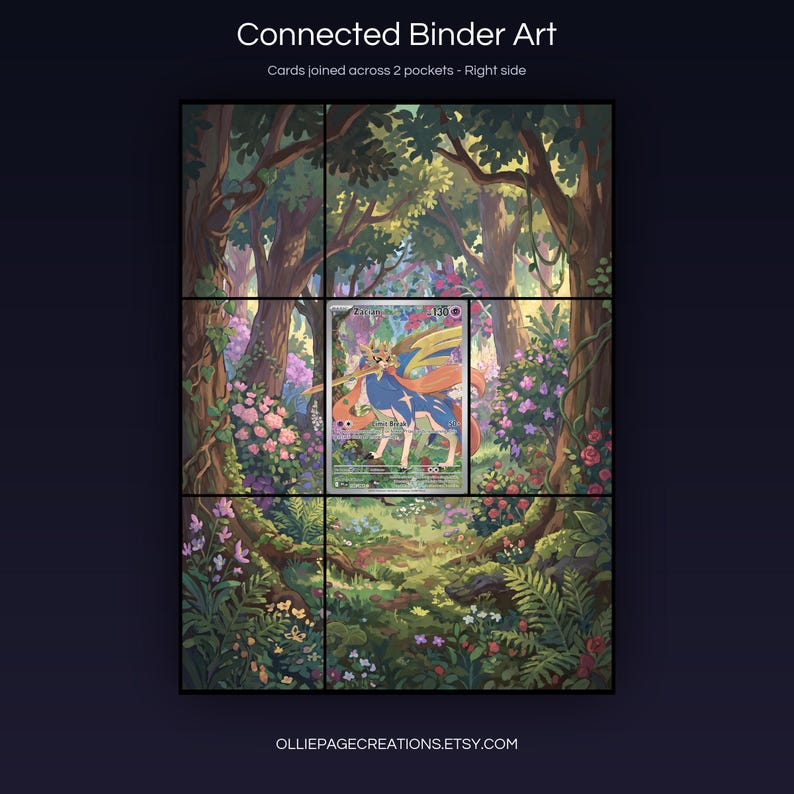 Zacian 100/094 connected binder art joining across two pockets, right side, printable extended card display for 9-pocket binders