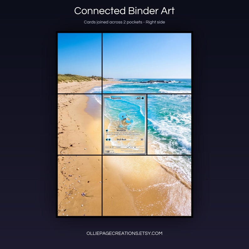 Squirtle 170/165 connected binder art joining across two pockets, right side, printable extended card display for 9-pocket binders
