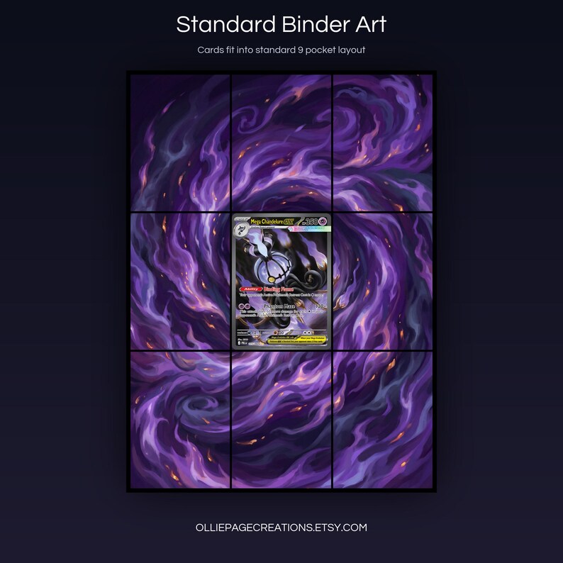 Mega Chandelure EX 115/084 extended art 3x3 grid layout, full 9-pocket binder page display printable, Pitch Black collector insert