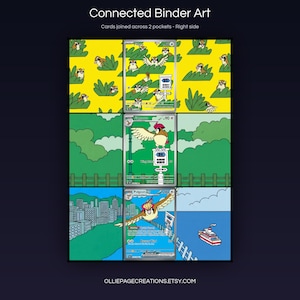 Pidgeot Evolution 207 + 208 + 225 connected binder art joining across two pockets, right side, printable extended card display for 9-pocket binders