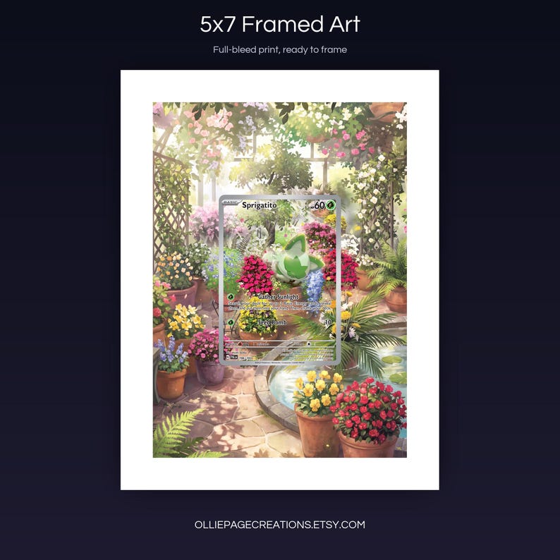 Sprigatito 196/193 5x7 full-bleed framed art print, ready to frame, Paldea Evolved