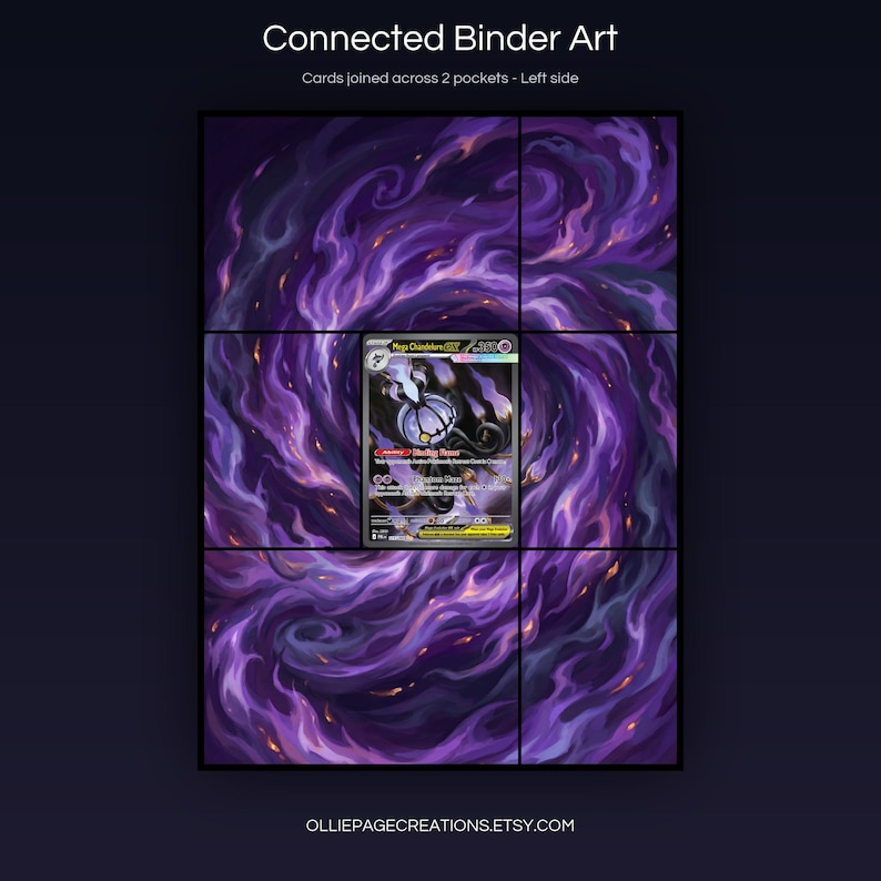 Mega Chandelure EX 115/084 connected binder art joining across two pockets, left side, printable extended card display for 9-pocket binders