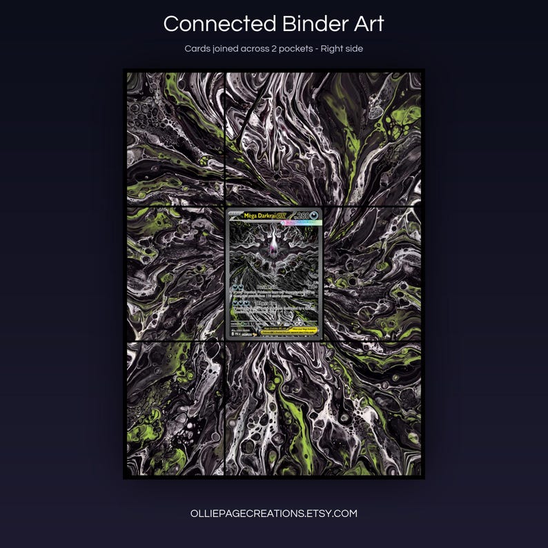 Product feature overview for Mega Darkrai EX extended binder art — 300 DPI print-ready files