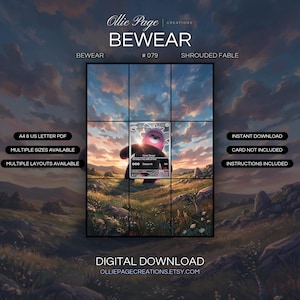 Bewear 079/064 extended art binder page in a Dramatic sunset landscape with golden light, rolling hills, wildflower meadow, scattered rocks, and majestic clouds in vibrant blue and orange sky., printable 9-pocket TCG display insert by Ollie Page Creations