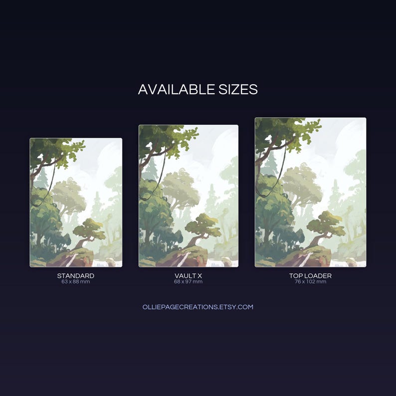 Fraxure extended binder art size guide showing Standard, Vault X, and Top Loader printable card sleeve dimensions