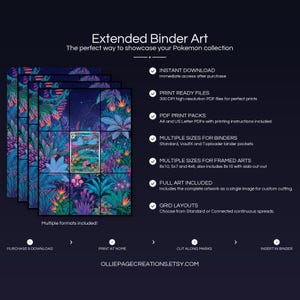 Collector bundle feature overview for Gloom extended binder art — binder page grids plus 8x10, 5x7, 4x6 and PSA-style framed prints, 300 DPI instant digital download
