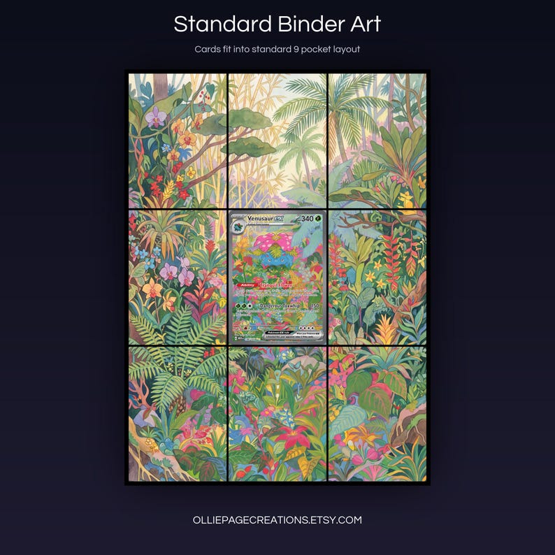 Venusaur EX 198/165 extended art 3x3 grid layout, full 9-pocket binder page display printable, S&V 151 collector insert