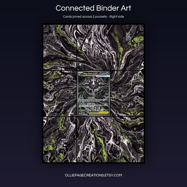 Collector bundle feature overview for Mega Darkrai EX extended binder art — binder page grids plus 8x10