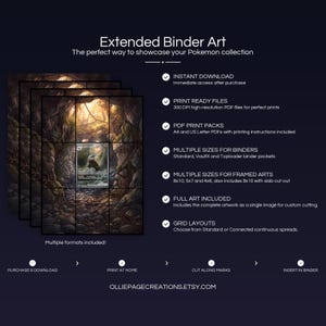 Collector bundle feature overview for Excadrill EX extended binder art — binder page grids plus 8x10, 5x7, 4x6 and PSA-style framed prints, 300 DPI instant digital download