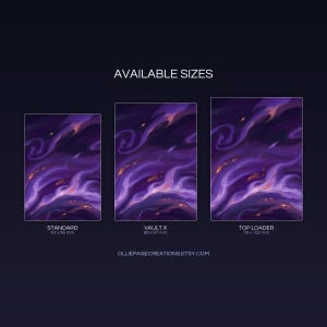 Mega Chandelure EX extended binder art size guide showing Standard, Vault X, and Top Loader printable card sleeve dimensions