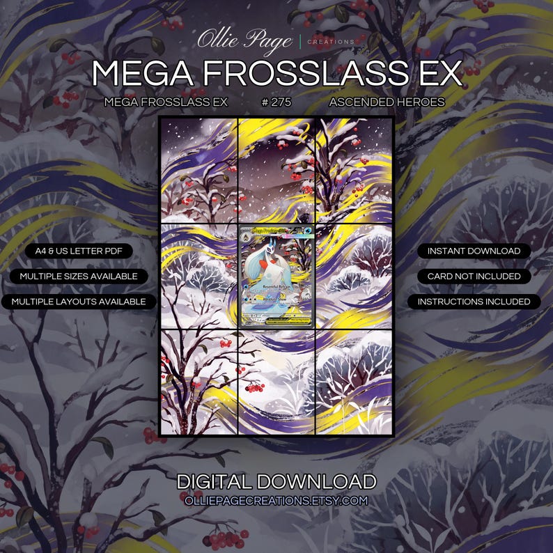 Mega Frosslass EX 275/217 extended art binder page in a Dramatic winter landscape with snow-covered terrain