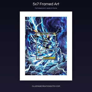 Mega Zeraora EX 114/084 5x7 full-bleed framed art print, ready to frame, Pitch Black