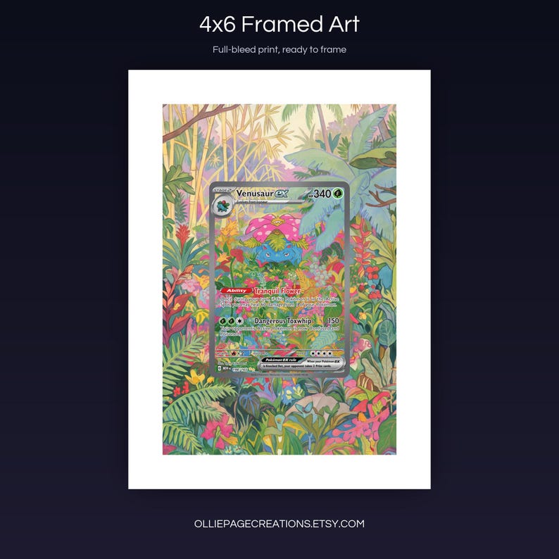 Venusaur EX 198/165 4x6 full-bleed framed art print, ready to frame, S&V 151