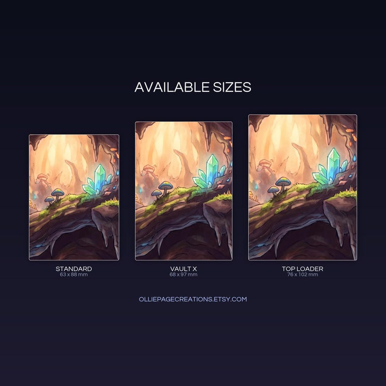 Noibat extended binder art size guide showing Standard, Vault X, and Top Loader printable card sleeve dimensions