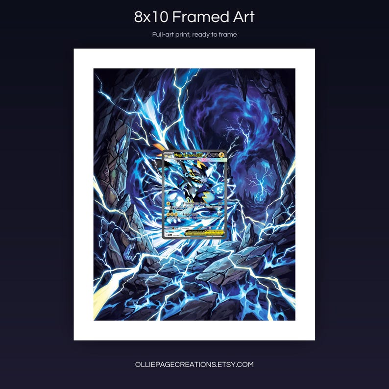 Mega Zeraora EX 114/084 8x10 full-art framed print, ready-to-frame extended art wall display, Pitch Black