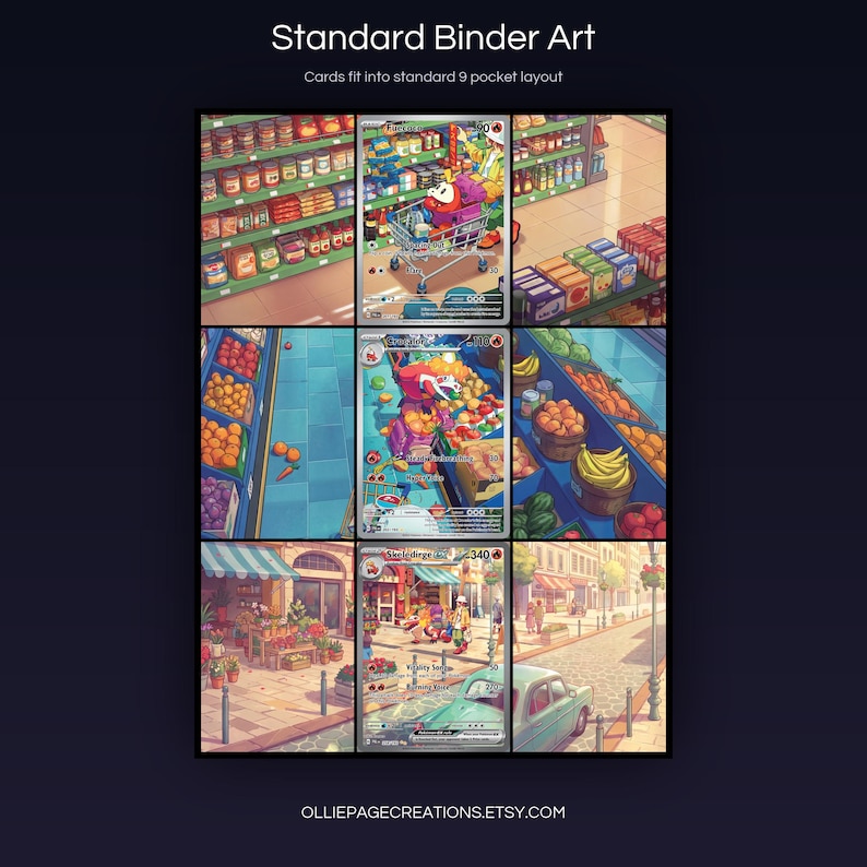 Skeledirge Evolution 201 + 202 + 258 extended art 3x3 grid layout, full 9-pocket binder page display printable, Paldea Evolved collector insert