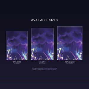 Helzephyr extended binder art size guide showing Standard, Vault X, and Top Loader printable card sleeve dimensions