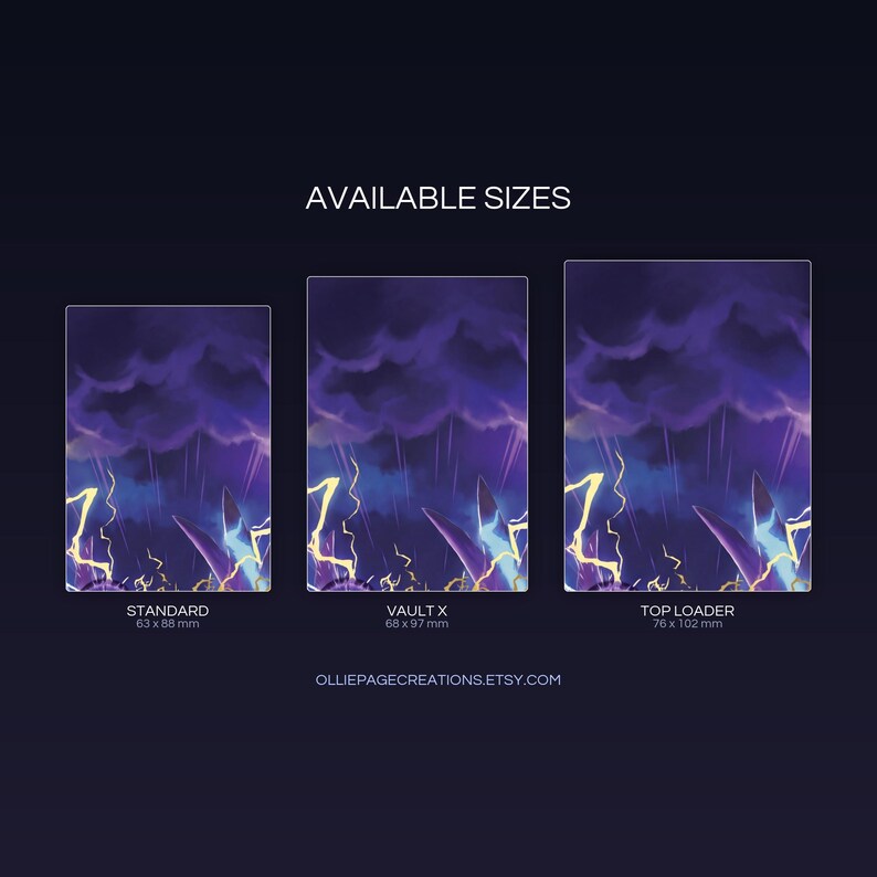 Helzephyr extended binder art size guide showing Standard, Vault X, and Top Loader printable card sleeve dimensions