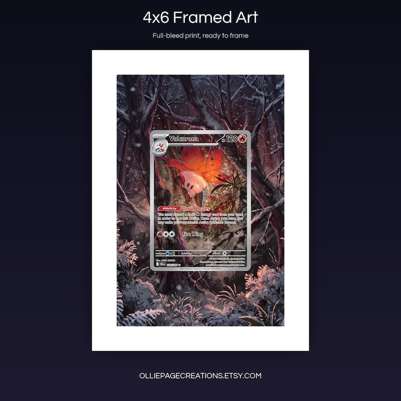 Volcarona 100/086 4x6 full-bleed framed art print, ready to frame, Black Bolt