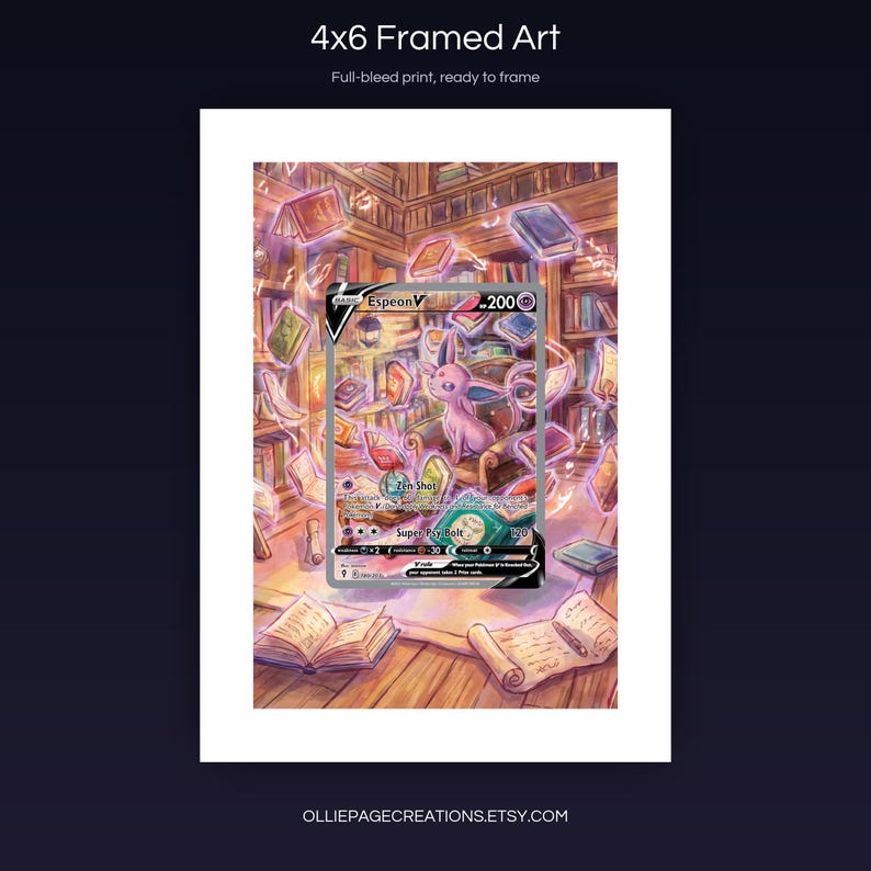 Espeon V 180/203 4x6 full-bleed framed art print, ready to frame, Evolving Skies