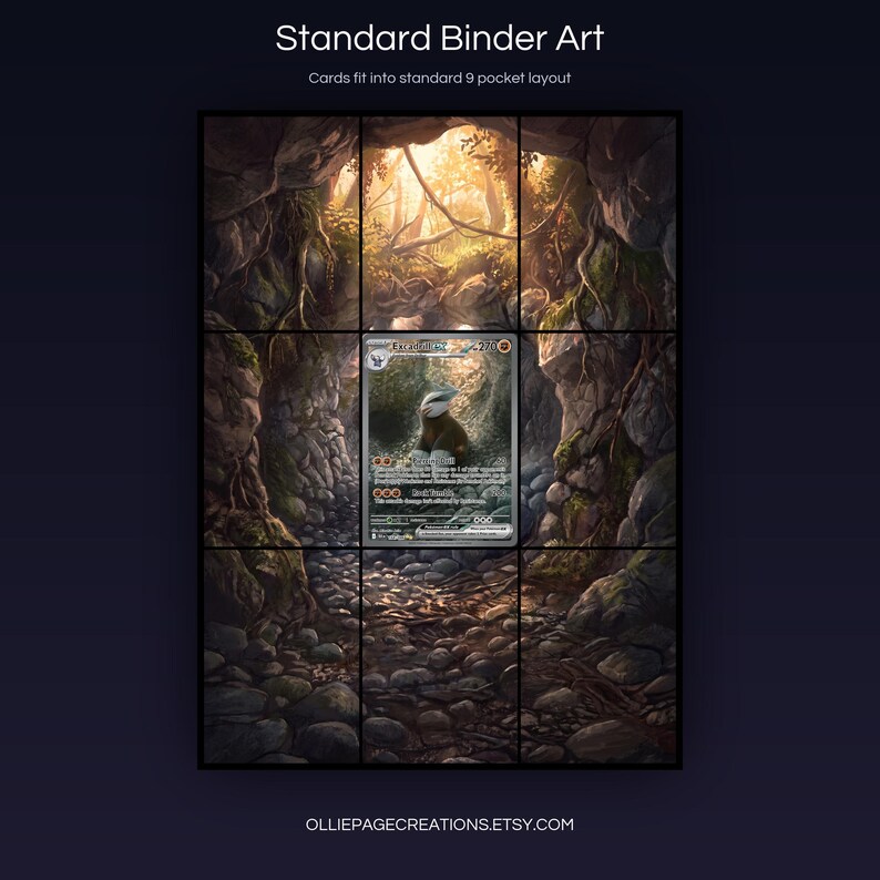 Excadrill EX 168/086 extended art 3x3 grid layout, full 9-pocket binder page display printable, Black Bolt collector insert