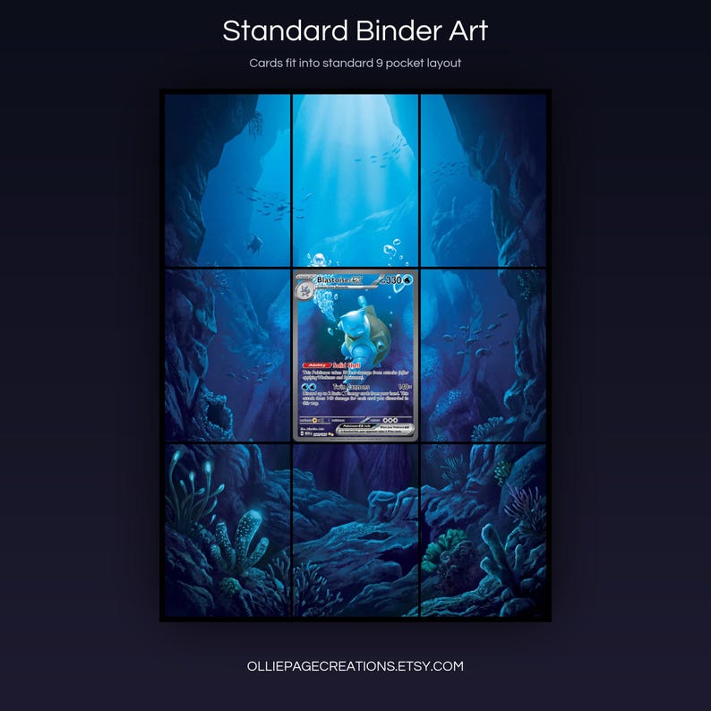 Blastoise EX 200/165 extended art 3x3 grid layout, full 9-pocket binder page display printable, S&V 151 collector insert