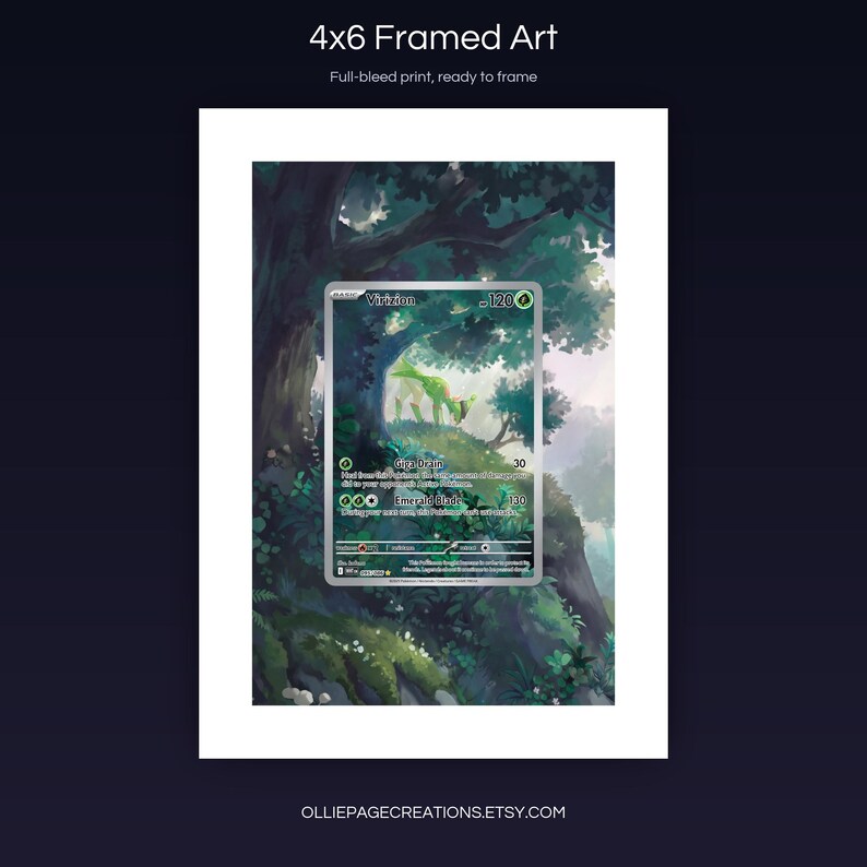 Virizion 095/086 4x6 full-bleed framed art print, ready to frame, White Flare
