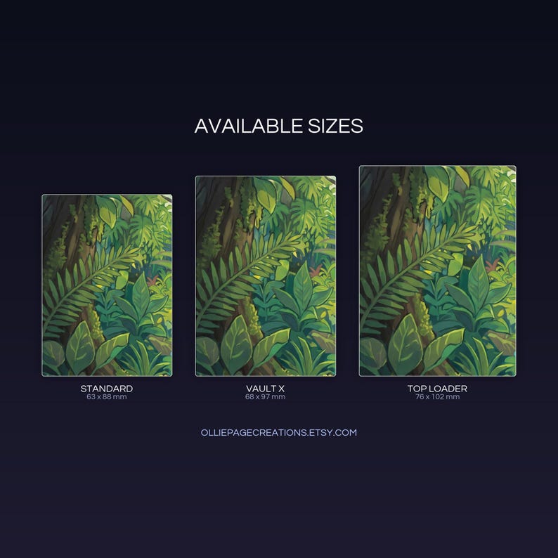 Venusaur Evolution extended binder art size guide showing Standard, Vault X, and Top Loader printable card sleeve dimensions