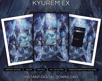 Kyurem EX 165/086 Ringband met kunst en inlijstbare printbundel | Uitgebreide kunstdisplay met 9 vakken | 8x10 5x7 4x6 | Zwart Bolt
