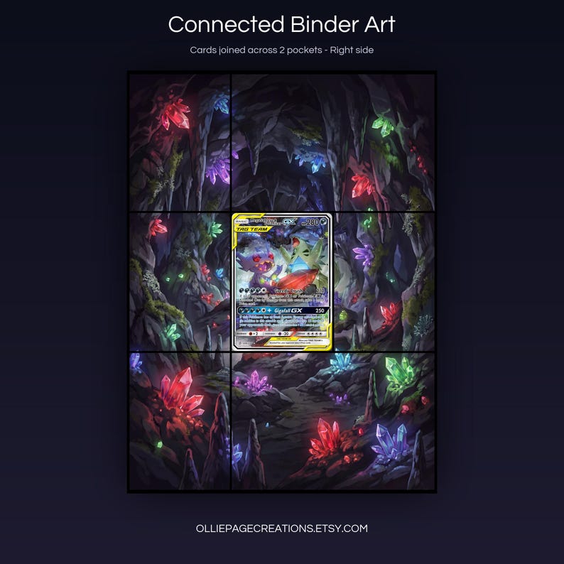 Mega Sableye & Tyranitar GX 226/236 connected binder art joining across two pockets, right side, printable extended card display for 9-pocket binders