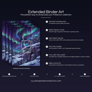 Product feature overview for Cobalion extended binder art — 300 DPI print-ready files, multiple sizes and grid layouts, instant digital download