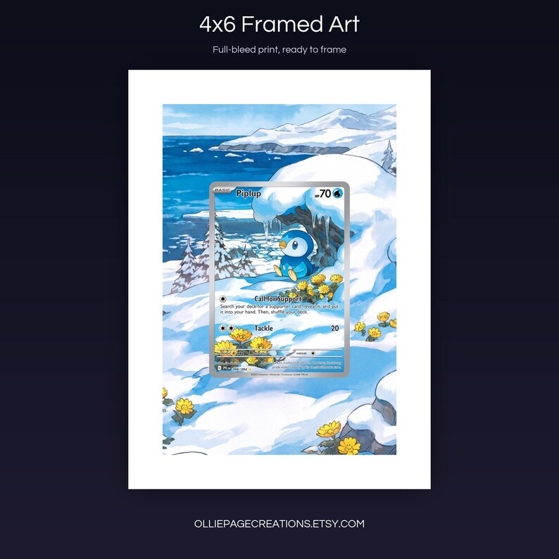 Piplup 098/094 4x6 full-bleed framed art print, ready to frame, Phantasmal Flames