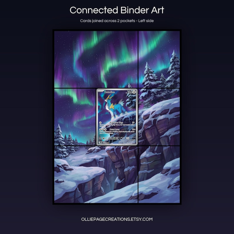Cobalion 144/086 connected binder art joining across two pockets, left side, printable extended card display for 9-pocket binders