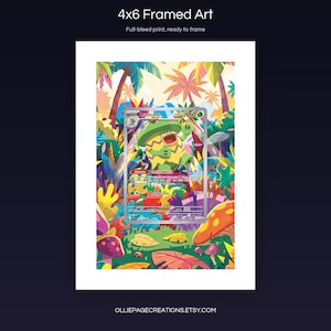 Ludicolo 095/094 4x6 full-bleed framed art print, ready to frame, Phantasmal Flames