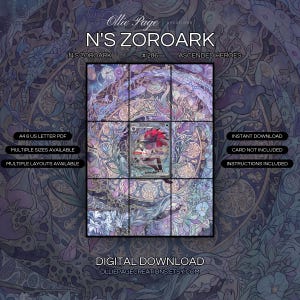N's Zoroark 286/217 extended art binder page in a Ethereal purple and lavender ornamental garden with intricate floral patterns
