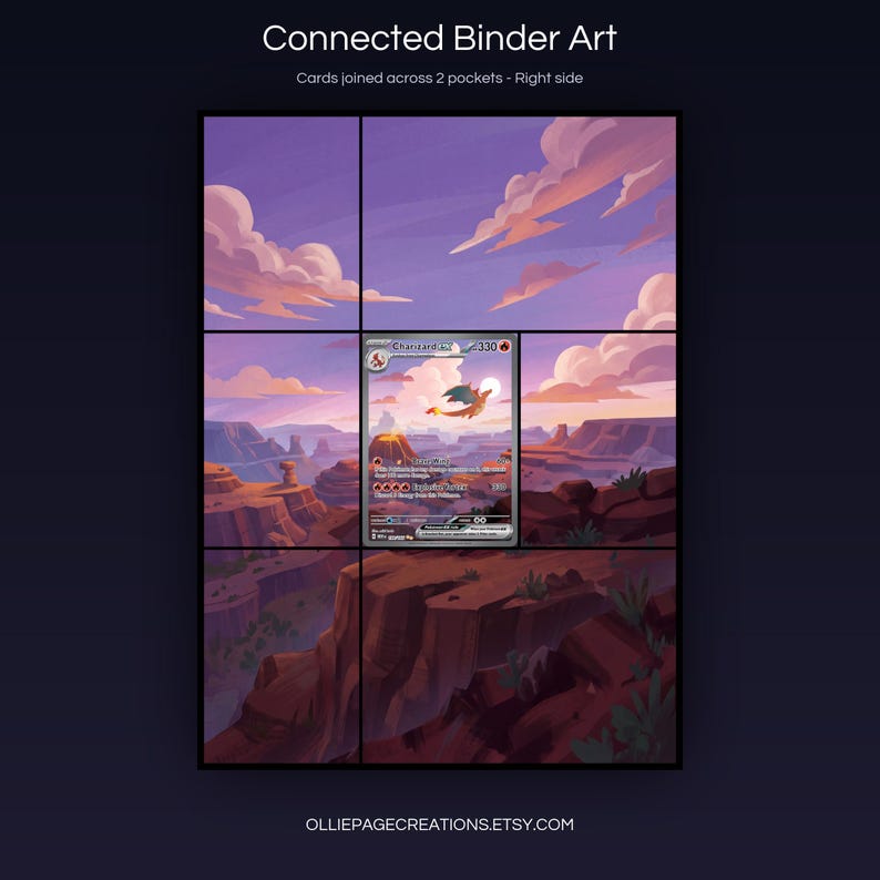 Charizard EX 199/165 connected binder art joining across two pockets, right side, printable extended card display for 9-pocket binders