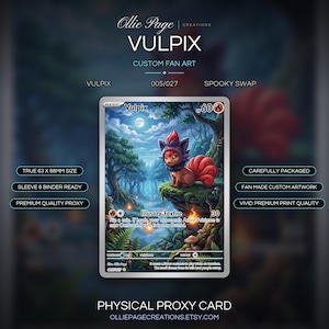 Vulpix Full Art Custom Proxy Card | Handmade Fan Art Printed Trading Card
